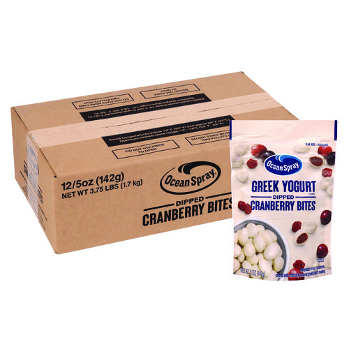 Greek Yogurt Dipped Cranberry Bites, Cranberry/Yogurt, 5 oz Bag, 12/Carton