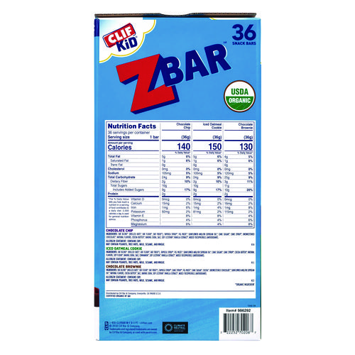 Kid Organic Zbar Granola Bars Variety Pack, Assorted Flavors, 1.27 oz Bar, 36/Carton