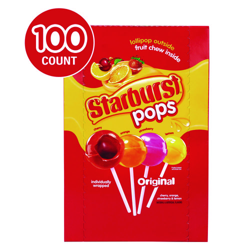 Pops Fruit Chew Filled Lollipops Variety Pack, Assorted Flavors, 0.6 oz Individually Wrapped Lollipops, 100/Carton