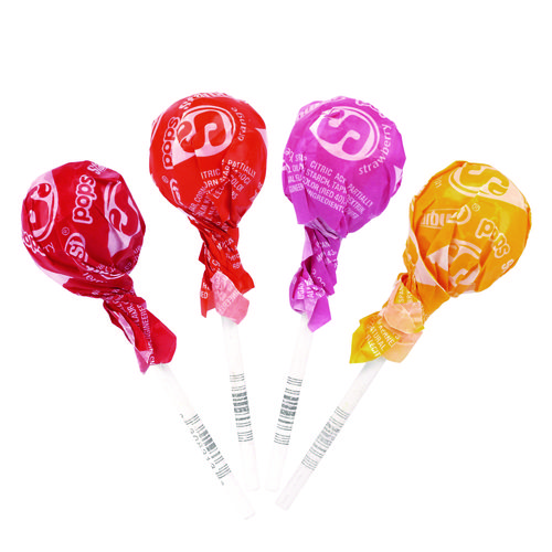 Pops Fruit Chew Filled Lollipops Variety Pack, Assorted Flavors, 0.6 oz Individually Wrapped Lollipops, 100/Carton