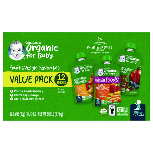 Organic 2nd Foods Baby Food Pouches, Assorted Flavors, 3.5 oz Pouch, 12/Carton