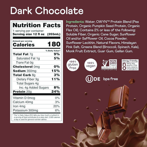 20 g Protein Drink, Chocolate, 12 oz Bottle, 12/Carton