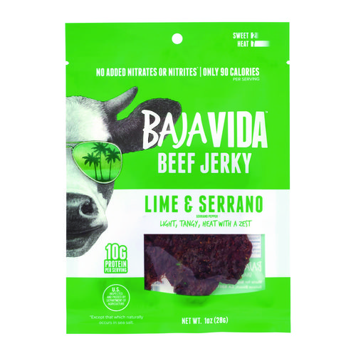 Beef Jerky Lime and Serrano Pepper Snack Pack, Lime and Serrano Pepper, 1 oz Packet, 12/Carton