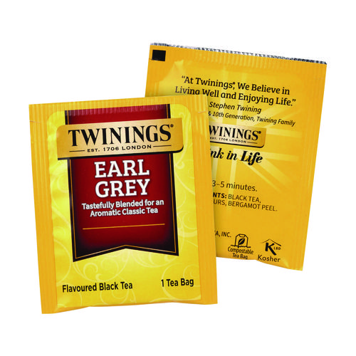 Tea Bags, Earl Grey, Individually Wrapped, 100/Carton