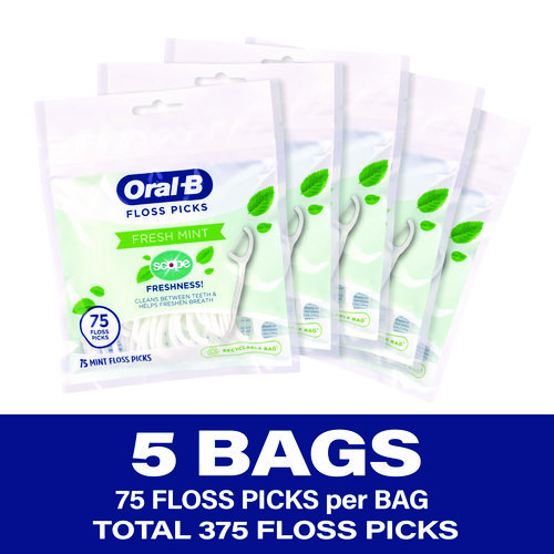 Burst of Scope Floss Picks, Fresh Mint, 75 Picks/Bag, 5 Bags/Carton