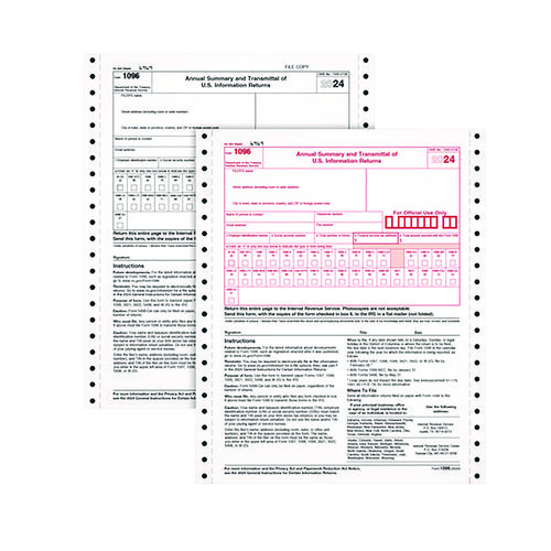 2-Part 1096 Continuous Feed Tax Forms, Fiscal Year: 2024, Two-Part Carbonless, 8 x 11, 10 Forms Total