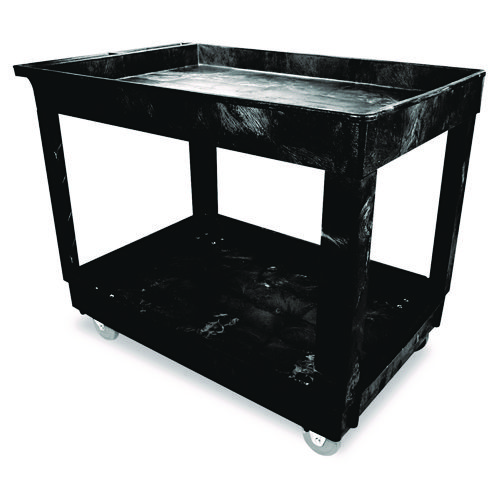 Service/Utility Carts, Plastic, 2 Shelves, 500 lb Capacity, 24" x 40" x 31.25", Black