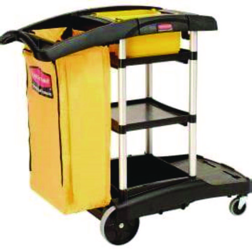 HYGEN Microfiber Healthcare Cleaning Cart, Plastic, 3 Shelves, 5 Bins, 22" x 48.25" x 44", Yellow/Black/Silver