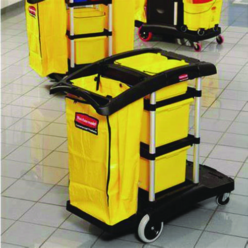 HYGEN Microfiber Healthcare Cleaning Cart, Plastic, 3 Shelves, 5 Bins, 22" x 48.25" x 44", Yellow/Black/Silver