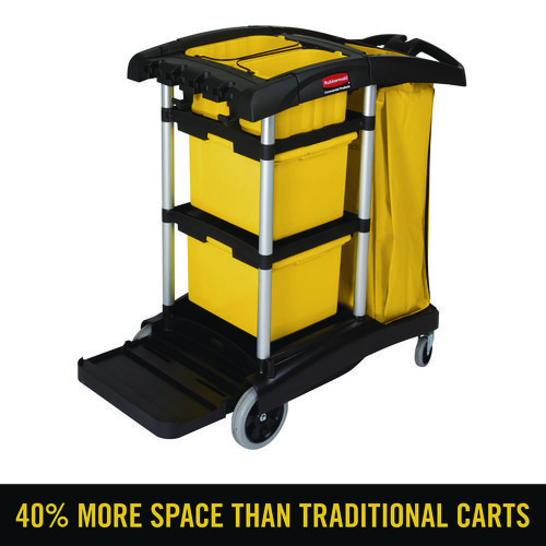 HYGEN Microfiber Healthcare Cleaning Cart, Plastic, 3 Shelves, 5 Bins, 22" x 48.25" x 44", Yellow/Black/Silver