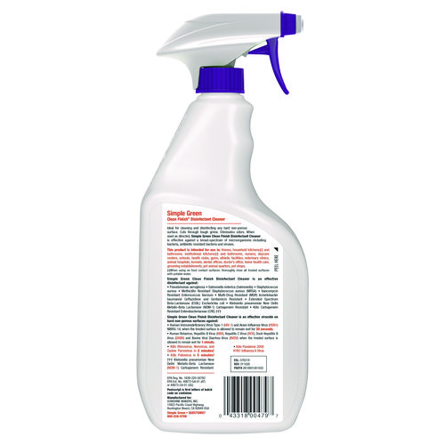 Clean Finish Disinfectant Cleaner, Herbal, 32 oz Spray Bottle, 12/Carton