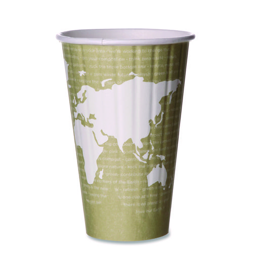 World Art Renewable and Compostable Insulated Hot Cups, 16 oz, Brown/White, 40/Pack, 15 Packs/Carton