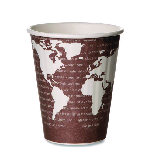 World Art Renewable and Compostable Insulated Hot Cups, 8 oz, Brown/White, 40/Pack, 20 Packs/Carton