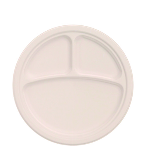 Compostable Fiber Dinnerware, ProPlanet Seal, 3-Compartment Plate, 10.2" dia, Natural, 500/Carton