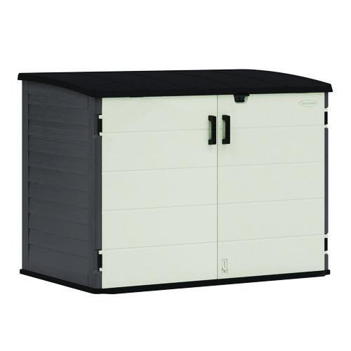 Stow-Away Horizontal Shed, 70 cu ft, 5 ft 10.5" x 3 ft 8.25" x 4 ft 4", Peppercorn/Passive/Black