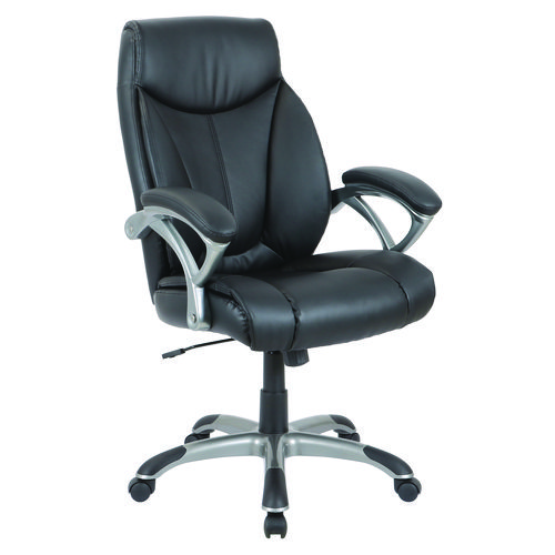 Alera Fulford Bonded Leather High-Back Managers Chair, Supports 275lb, 18.62-22.56" Seat Height, Black Seat/Back, Silver Base