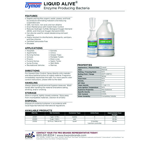 LIQUID ALIVE Enzyme Producing Bacteria, 1 gal Bottle, 4/Carton