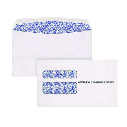 W-2 Laser Double Window Envelope, Commercial Flap, Gummed Closure, 5.63 x 9, White, 24/Pack