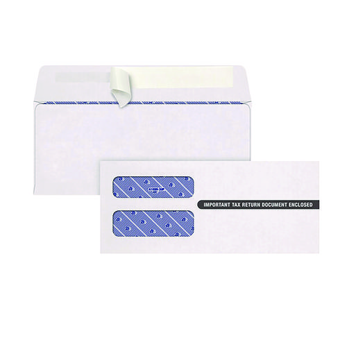 1099 Double Window Envelope, Commercial Flap, Self-Adhesive Closure, 3.75 x 8.75, White, 24/Pack