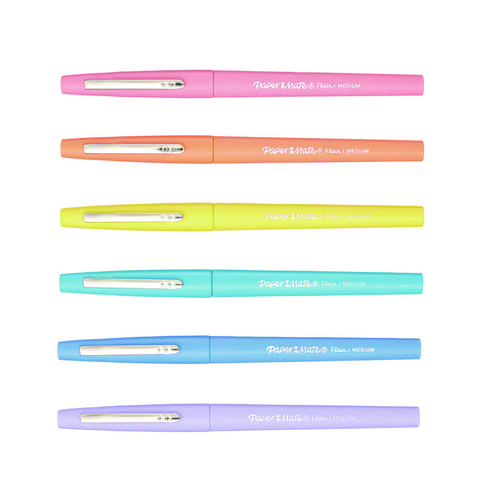 Flair Felt Tip Porous Point Pen with Retro Accents, Stick, Medium 0.7 mm, Assorted Ink and Barrel Colors, 6/Pack