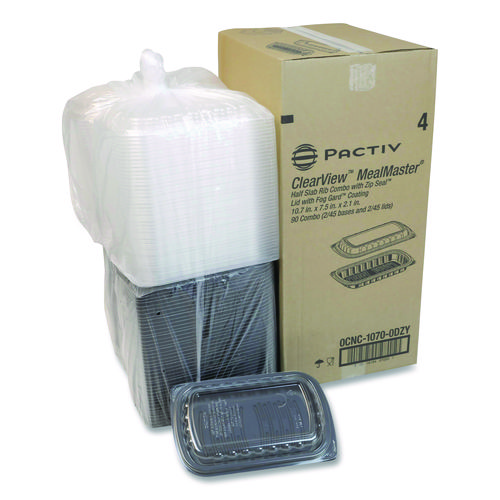 MealMaster Rib Container, 10 x 7.1 x 2.1, Black/Clear, Plastic, 90/Carton