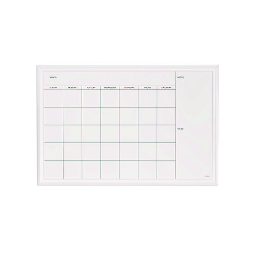 Magnetic Dry Erase Calendar with Decor Frame, Monthly Planning/Scheduling, 30" x 20", White Surface, White Wood Frame