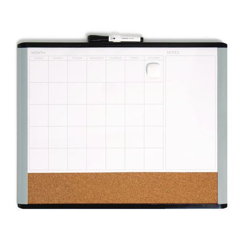 3N1 Magnetic Mod Dry Erase Board, Monthly Planning/Scheduling Calendar, 20" x 16", White Surface, Gray/Black Plastic Frame