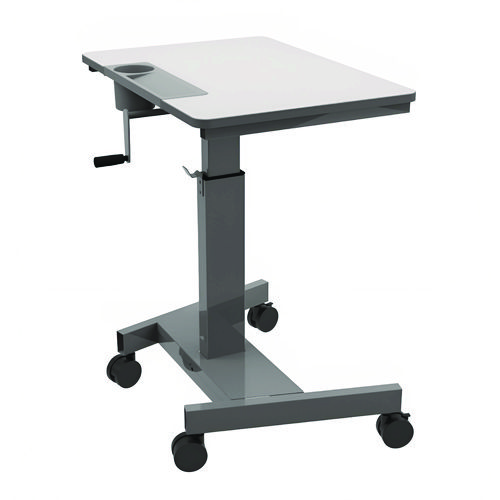 Sit Stand Student Desk with Crank Handle, 27.5 x 19.5 x 26.25 to 42, White/Gray