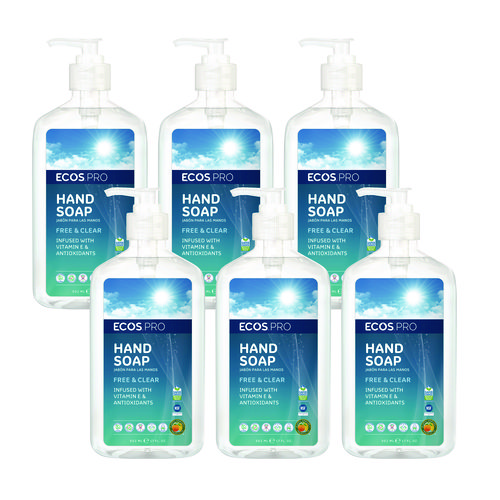 Liquid Hand Soap, Free and Clear, 17 oz, 6/Carton