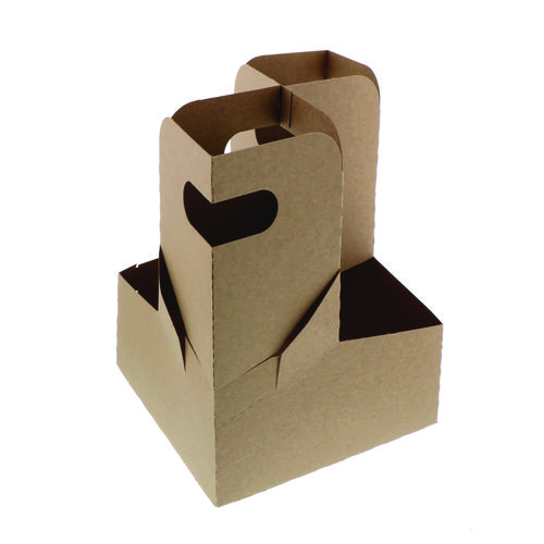 Paperboard Cup Carrier, Up to 44 oz, Two to Four Cups, Natural, 150/Carton