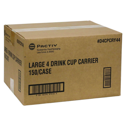 Paperboard Cup Carrier, Up to 44 oz, Two to Four Cups, Natural, 150/Carton