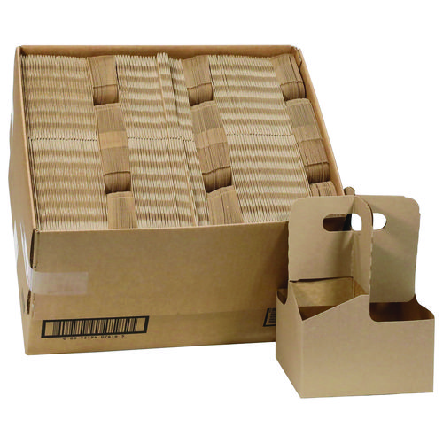 Paperboard Cup Carrier, Up to 44 oz, Two to Four Cups, Natural, 150/Carton