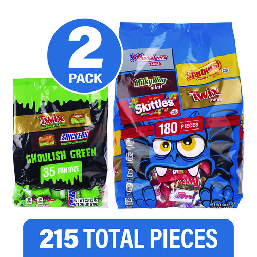 Mixed Chocolate and Sugar Variety, Halloween Bundle, 2 Bags, 215 Pieces