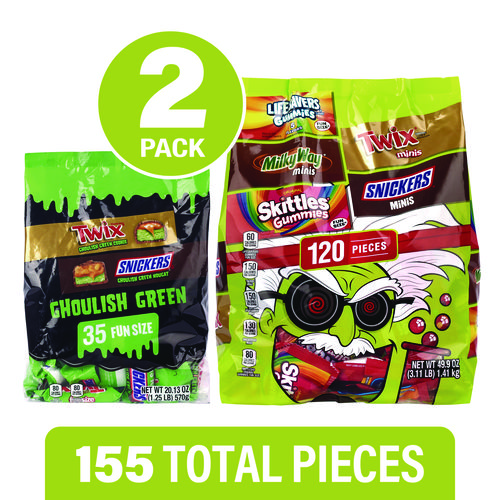 Mixed Chocolate and Gummies Variety, Halloween Bundle, 2 Bags, 155 Pieces