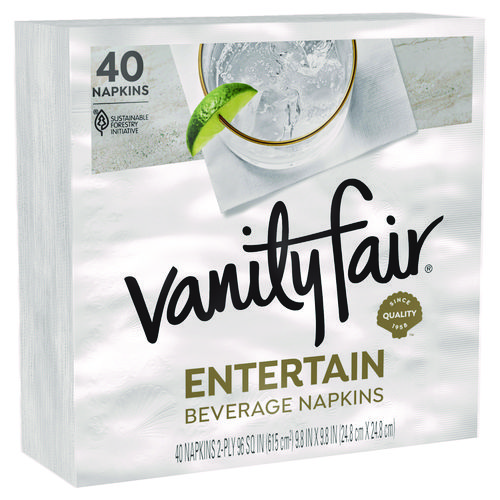 Entertain Beverage Napkins, 2-Ply, 9.8 x 9.8, White, 40/Pack, 12 Packs/Carton