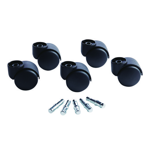 Deluxe Futura Flush-Mount Hard-Wheel Casters, 0.44" x 0.88" Grip Ring Type B Stems, 2.19" Nylon Wheels, Matte Black, 5/Set