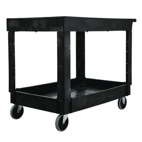 Heavy-Duty Utility Cart with Lipped Shelves, Plastic, 2 Shelves, 500 lb Capacity, 25.78" x 45.25" x 33.25", Black