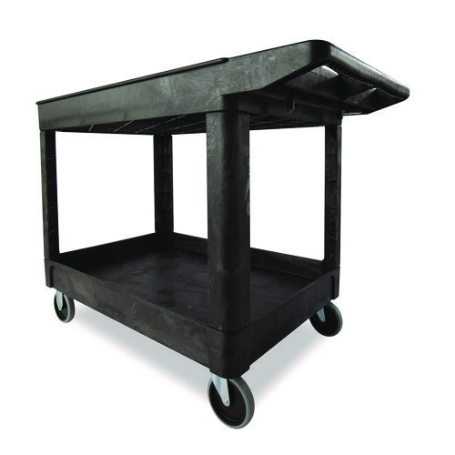 Heavy-Duty Utility Cart with Lipped Shelves, Plastic, 2 Shelves, 500 lb Capacity, 25.78" x 45.25" x 33.25", Black