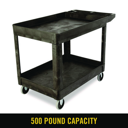 Heavy-Duty Utility Cart with Lipped Shelves, Plastic, 2 Shelves, 500 lb Capacity, 25.78" x 45.25" x 33.25", Black