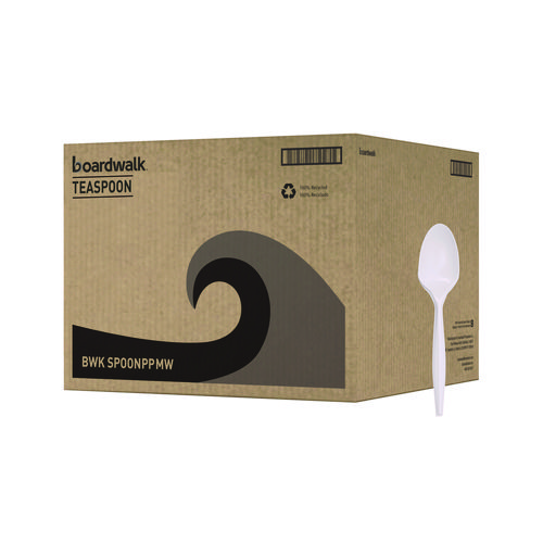 Mediumweight Polypropylene Cutlery, Teaspoon, White, 1,000/Carton