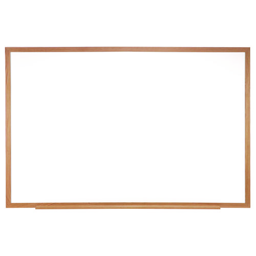 M1 Porcelain Magnetic Whiteboard, 87.94" x 48.5", White Surface, Natural Wood Frame