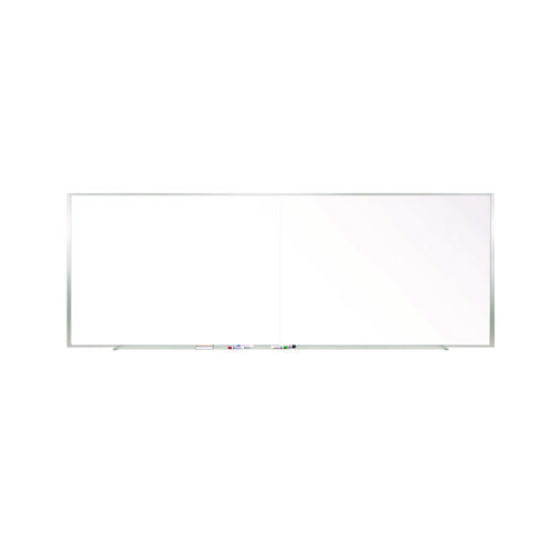 Two-Piece M1 Porcelain Magnetic Whiteboard, 120.75" x 48.5", White Surface, Satin Aluminum Frame