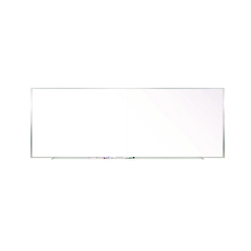 Two-Piece M1 Porcelain Magnetic Whiteboard, 144.5" x 48.5", White Surface, Satin Aluminum Frame