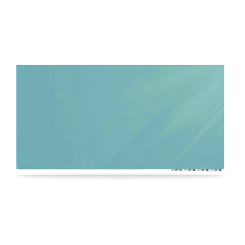 Aria Low-Profile Frameless Magnetic Glassboard, 48" x 36", Denim Blue Surface