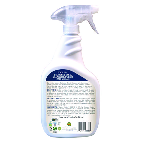 Stainless Steel Cleaner and Polish, Free and Clear Scent, 32 oz Spray Bottle, 6/Carton