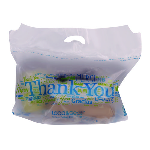 Load and Seal Delivery Bag, Thank You Labeling, Cut-Out Handles, 21" x 9" x 17", Translucent/Multicolor, 500/Carton