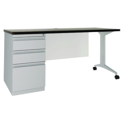 Modern Teacher Series Pedestal Desk, 60" x 24" x 28.5", Artic Silver/Weathered Charcoal