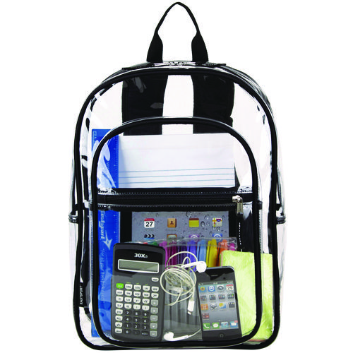 Clear with Color Trim Backpack, 11.5" x 5" x 16.5", Clear/Black