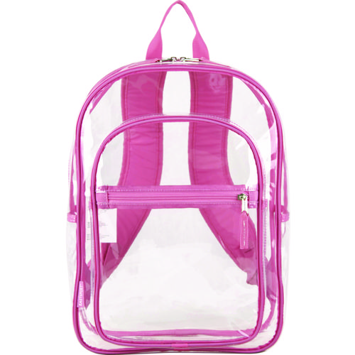 Clear with Color Trim Backpack, 11.5" x 5" x 16.5", Clear/Pink