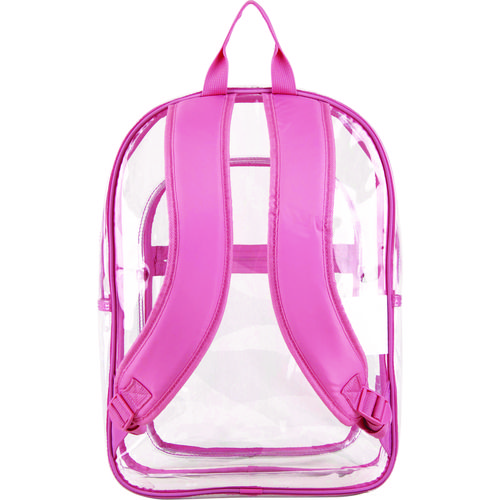 Clear with Color Trim Backpack, 11.5" x 5" x 16.5", Clear/Pink